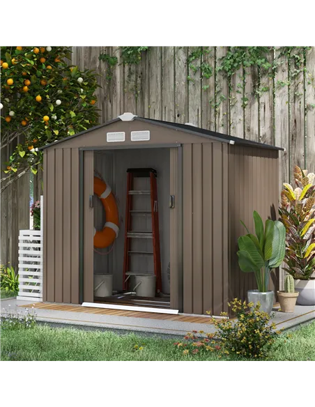 Outsunny 7 x 4ft Metal Garden Shed, Outdoor Storage Tool House with Ventilation Slots, Foundation Kit and Lockable Double Doors,