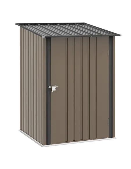 Outsunny 3.3 x 3.4ft Lean To Steel Garden Shed, with Locking Door - Brown/Grey