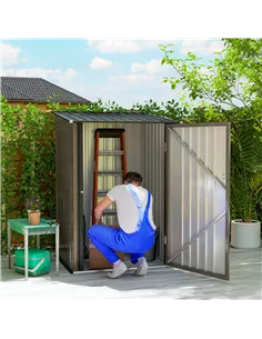 Outsunny 3.3 x 3.4ft Lean To Steel Garden Shed, with Locking Door - Brown/Grey 2