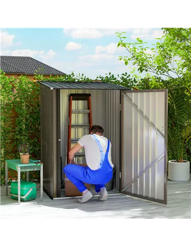 Outsunny 3.3 x 3.4ft Lean To Steel Garden Shed, with Locking Door - Brown/Grey