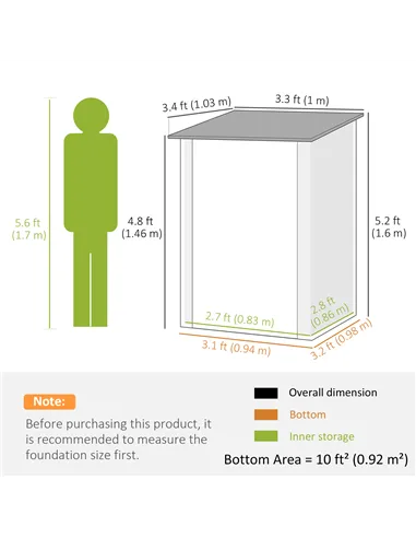 Outsunny 3.3 x 3.4ft Lean To Steel Garden Shed, with Locking Door - Brown/Grey