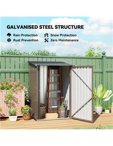 Outsunny 3.3 x 3.4ft Lean To Steel Garden Shed, with Locking Door - Brown/Grey