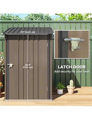 Outsunny 3.3 x 3.4ft Lean To Steel Garden Shed, with Locking Door - Brown/Grey
