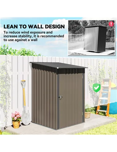 Outsunny 3.3 x 3.4ft Lean To Steel Garden Shed, with Locking Door - Brown/Grey