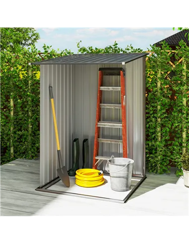 Outsunny 3.3 x 3.4ft Lean To Steel Garden Shed, with Locking Door - Brown/Grey