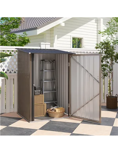 Outsunny 3.3 x 3.4ft Lean To Steel Garden Shed, with Locking Door - Brown/Grey