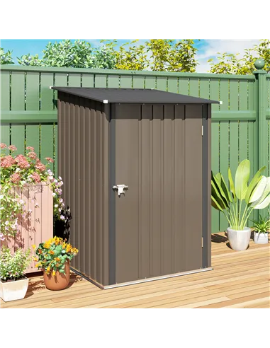 Outsunny 3.3 x 3.4ft Lean To Steel Garden Shed, with Locking Door - Brown/Grey