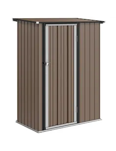 Outsunny 5ft x 3ft Metal Garden Storage Shed, Outdoor Tool Shed with Sloped Roof, Lockable Door for Tools, Equipment, Brown