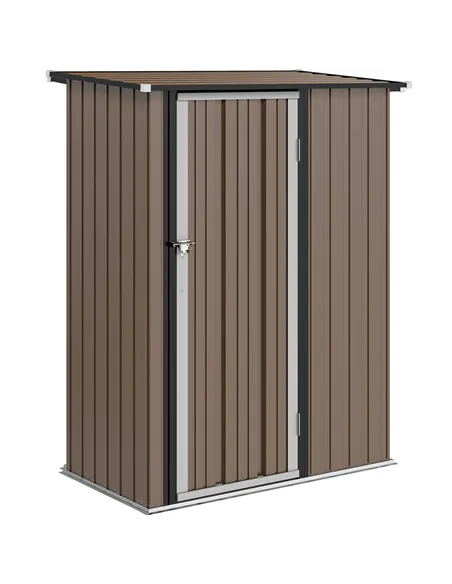 Outsunny 5ft x 3ft Metal Garden Storage Shed, Outdoor Tool Shed with Sloped Roof, Lockable Door for Tools, Equipment, Brown