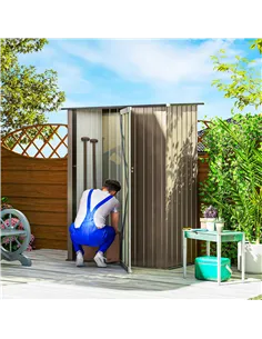 Outsunny 5ft x 3ft Metal Garden Storage Shed, Outdoor Tool Shed with Sloped Roof, Lockable Door for Tools, Equipment, Brown 2
