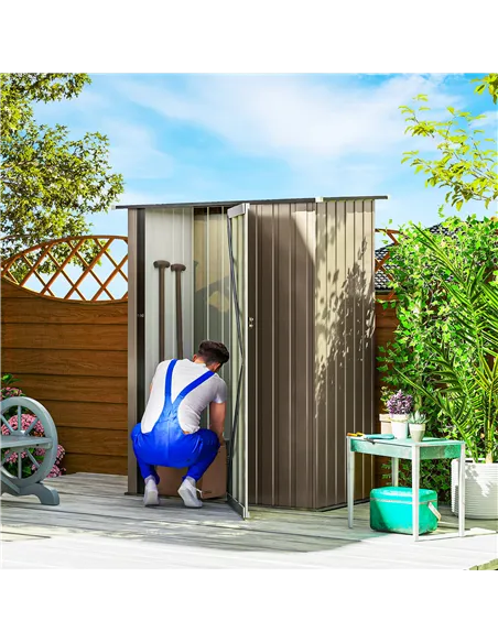 Outsunny 5ft x 3ft Metal Garden Storage Shed, Outdoor Tool Shed with Sloped Roof, Lockable Door for Tools, Equipment, Brown