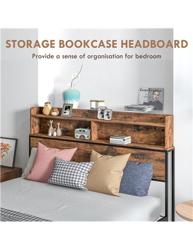 HOMCOM Industrial Double Bed Frame, 4.6FT Steel Bed Base with Storage Headboard, Footboard, Slatted Support and Under Bed Storag