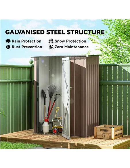 Outsunny 5ft x 3ft Metal Garden Storage Shed, Outdoor Tool Shed with Sloped Roof, Lockable Door for Tools, Equipment, Brown