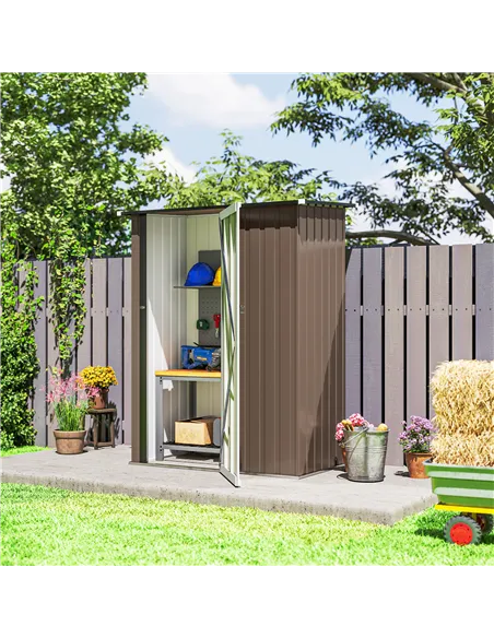 Outsunny 5ft x 3ft Metal Garden Storage Shed, Outdoor Tool Shed with Sloped Roof, Lockable Door for Tools, Equipment, Brown
