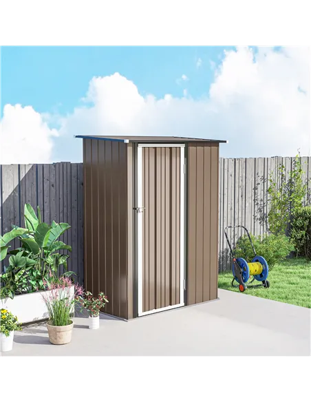 Outsunny 5ft x 3ft Metal Garden Storage Shed, Outdoor Tool Shed with Sloped Roof, Lockable Door for Tools, Equipment, Brown