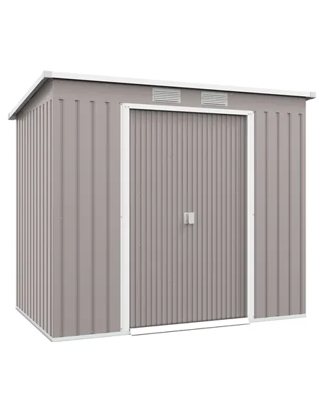 Outsunny 7 x 4ft Galvanised Steel Garden Shed, with Foundation Kit - Grey