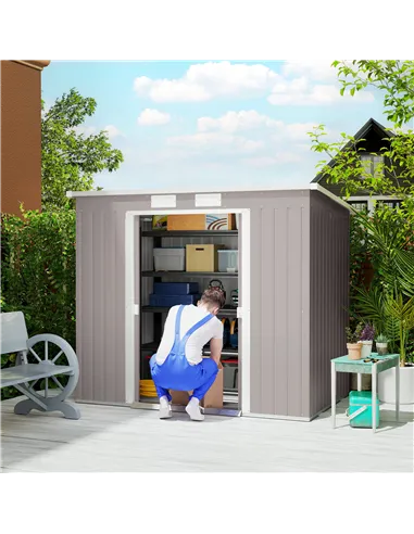 Outsunny 7 x 4ft Galvanised Steel Garden Shed, with Foundation Kit - Grey