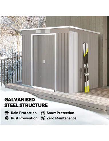Outsunny 7 x 4ft Galvanised Steel Garden Shed, with Foundation Kit - Grey