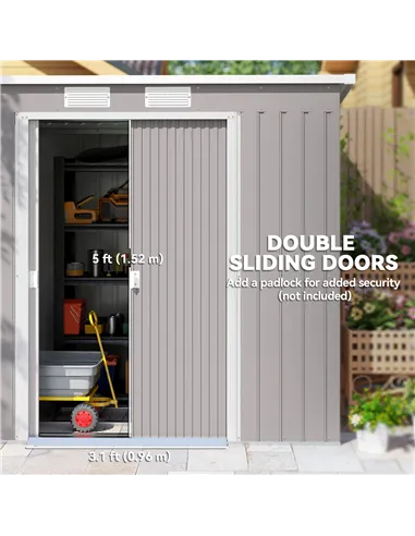 Outsunny 7 x 4ft Galvanised Steel Garden Shed, with Foundation Kit - Grey