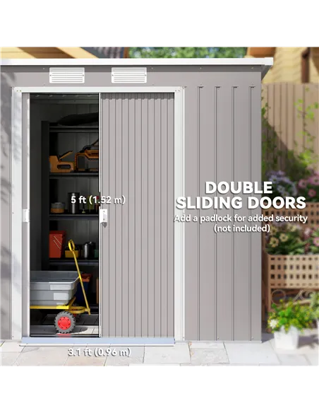 Outsunny 7 x 4ft Galvanised Steel Garden Shed, with Foundation Kit - Grey