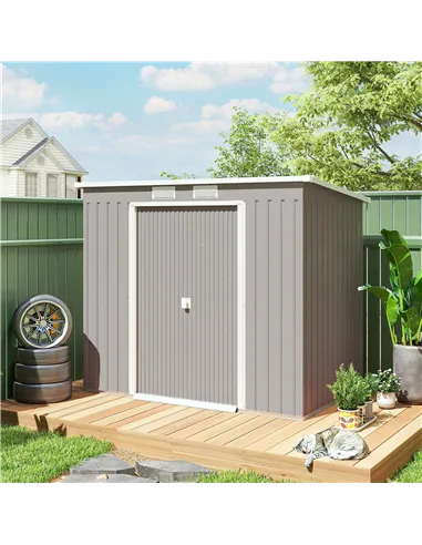 Outsunny 7 x 4ft Galvanised Steel Garden Shed, with Foundation Kit - Grey