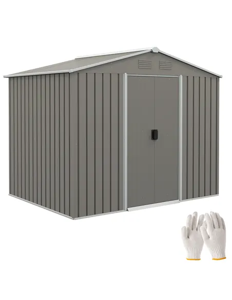 Outsunny 7.7 x 5.7ft Outdoor Garden Storage Shed, Metal Tool House with Ventilation and Sliding Doors, Light Grey