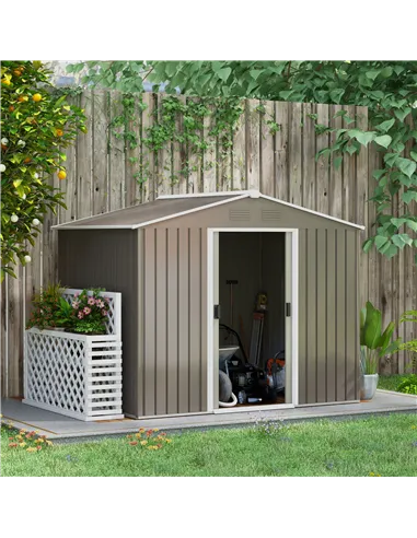 Outsunny 7.7 x 5.7ft Outdoor Garden Storage Shed, Metal Tool House with Ventilation and Sliding Doors, Light Grey