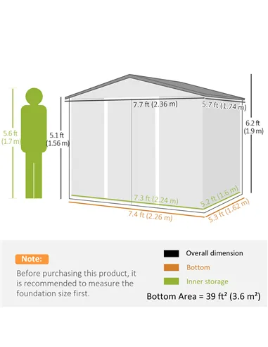Outsunny 7.7 x 5.7ft Outdoor Garden Storage Shed, Metal Tool House with Ventilation and Sliding Doors, Light Grey