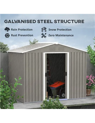 Outsunny 7.7 x 5.7ft Outdoor Garden Storage Shed, Metal Tool House with Ventilation and Sliding Doors, Light Grey