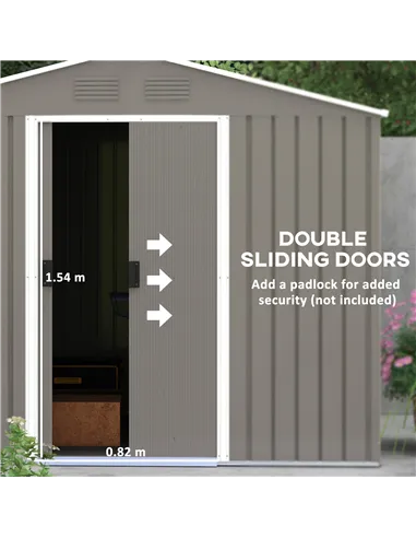 Outsunny 7.7 x 5.7ft Outdoor Garden Storage Shed, Metal Tool House with Ventilation and Sliding Doors, Light Grey