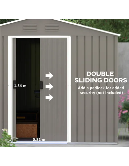 Outsunny 7.7 x 5.7ft Outdoor Garden Storage Shed, Metal Tool House with Ventilation and Sliding Doors, Light Grey