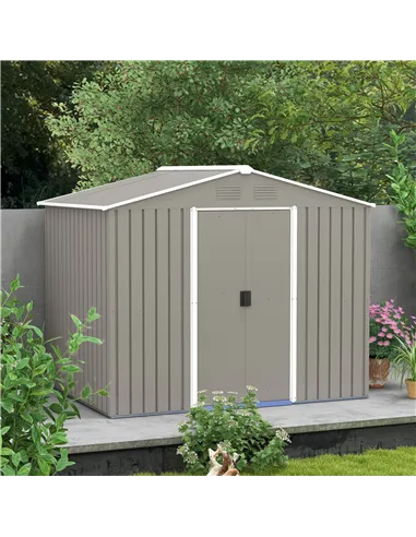 Outsunny 7.7 x 5.7ft Outdoor Garden Storage Shed, Metal Tool House with Ventilation and Sliding Doors, Light Grey