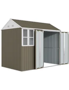 Outsunny 8 x 6 ft Galvanised Garden Shed, Outsoor Metal Storage Shed with Double Doors Window Air Vents for Patio, Lawn, Grey