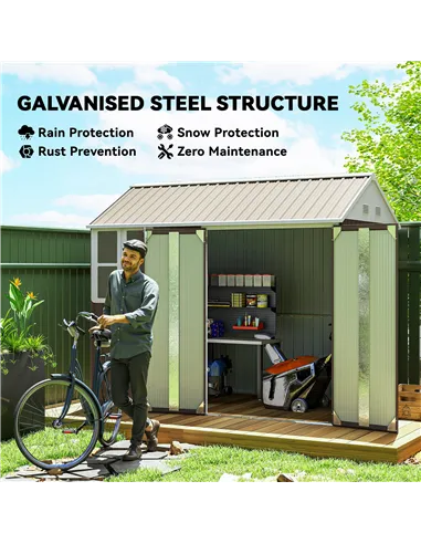 Outsunny 8 x 6 ft Galvanised Garden Shed, Outsoor Metal Storage Shed with Double Doors Window Air Vents for Patio, Lawn, Grey