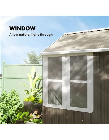 Outsunny 8 x 6 ft Galvanised Garden Shed, Outsoor Metal Storage Shed with Double Doors Window Air Vents for Patio, Lawn, Grey