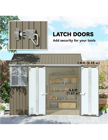 Outsunny 8 x 6 ft Galvanised Garden Shed, Outsoor Metal Storage Shed with Double Doors Window Air Vents for Patio, Lawn, Grey