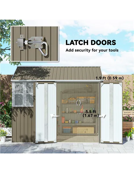 Outsunny 8 x 6 ft Galvanised Garden Shed, Outsoor Metal Storage Shed with Double Doors Window Air Vents for Patio, Lawn, Grey