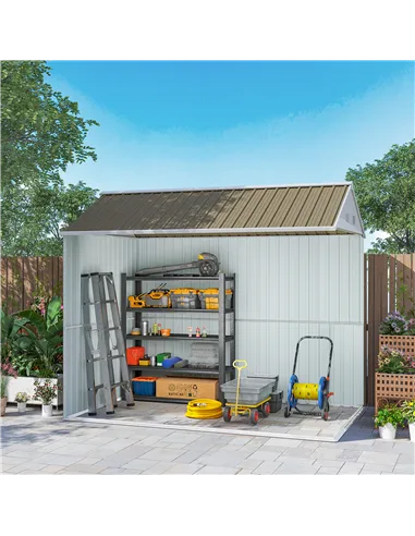 Outsunny 8 x 6 ft Galvanised Garden Shed, Outsoor Metal Storage Shed with Double Doors Window Air Vents for Patio, Lawn, Grey