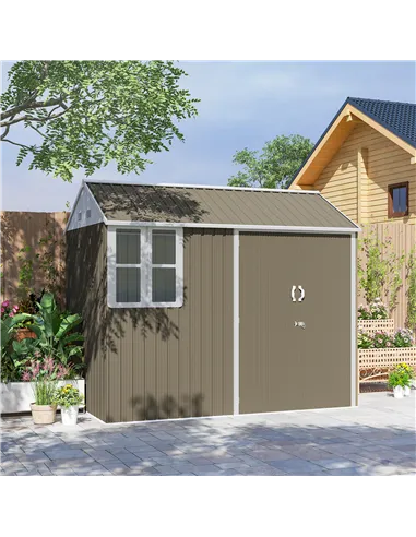 Outsunny 8 x 6 ft Galvanised Garden Shed, Outsoor Metal Storage Shed with Double Doors Window Air Vents for Patio, Lawn, Grey