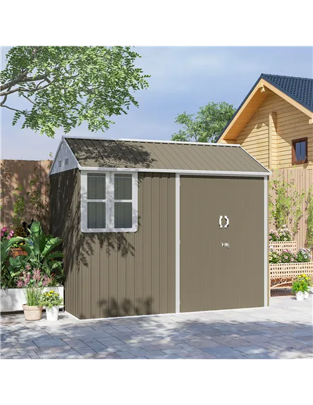 Outsunny 8 x 6 ft Galvanised Garden Shed, Outsoor Metal Storage Shed with Double Doors Window Air Vents for Patio, Lawn, Grey