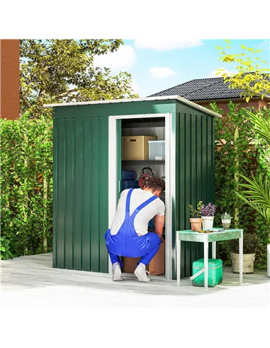 Outsunny 5 x 3ft Garden Storage Shed with Sliding Door and Sloped Roof Outdoor Equipment Tool, Green