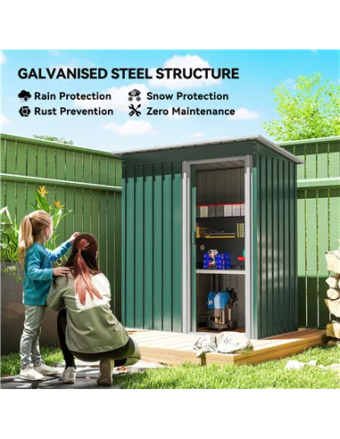Outsunny 5 x 3ft Garden Storage Shed with Sliding Door and Sloped Roof Outdoor Equipment Tool, Green