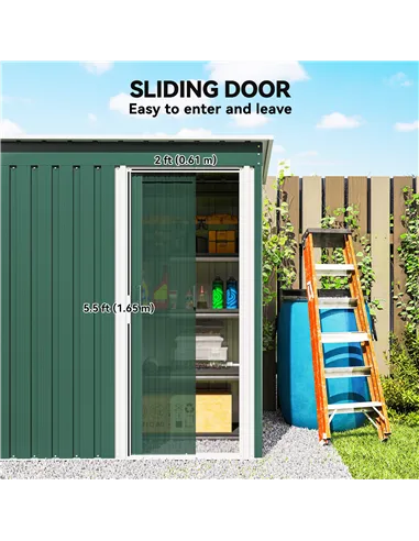Outsunny 5 x 3ft Garden Storage Shed with Sliding Door and Sloped Roof Outdoor Equipment Tool, Green