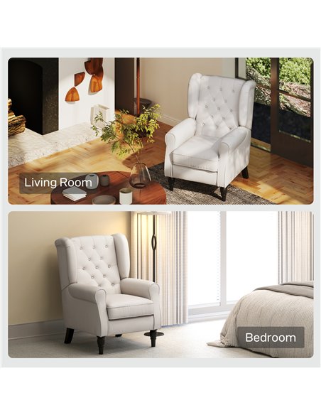 HOMCOM Wingback Accent Chair, Retro Upholstered Button Tufted Occasional Chair for Living Room and Bedroom, Cream White