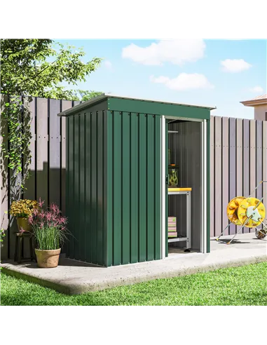 Outsunny 5 x 3ft Garden Storage Shed with Sliding Door and Sloped Roof Outdoor Equipment Tool, Green