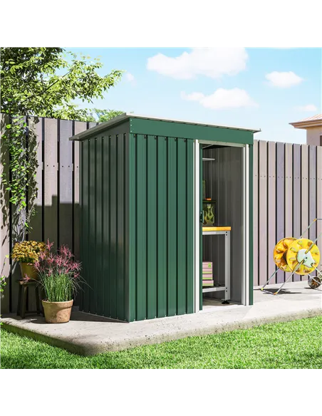 Outsunny 5 x 3ft Garden Storage Shed with Sliding Door and Sloped Roof Outdoor Equipment Tool, Green