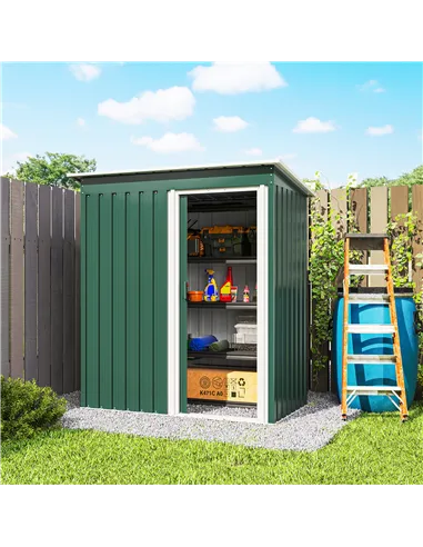 Outsunny 5 x 3ft Garden Storage Shed with Sliding Door and Sloped Roof Outdoor Equipment Tool, Green