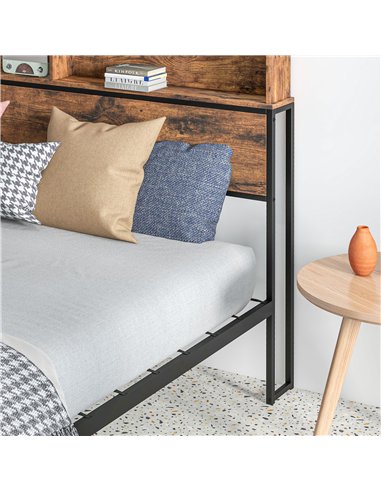 HOMCOM Industrial Double Bed Frame, 4.6FT Steel Bed Base with Storage Headboard, Footboard, Slatted Support and Under Bed Storag