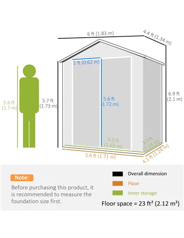 Outsunny 6'x4.5' Garden Storage Shed, Lockable Garden Shed with Double Doors, Window, Vent and Plastic Roof, Grey