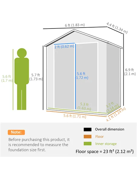 Outsunny 6'x4.5' Garden Storage Shed, Lockable Garden Shed with Double Doors, Window, Vent and Plastic Roof, Grey